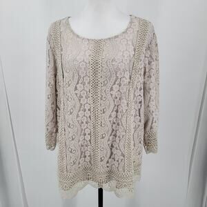 J.Jill Blouse Womens Petite XL PXL Floral Lace Overlay Boho